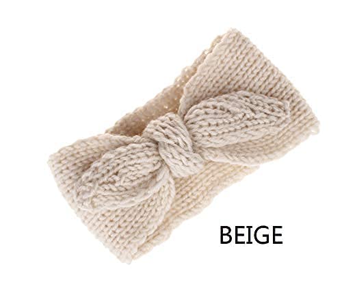 Utowo Newborn-Infant-Toddler Knitted-Knotbow-Turban Rabbit-Ear-Headbands Baby-Girls Head-Wrap-Headband 0-6 Years (Camel + Beige)