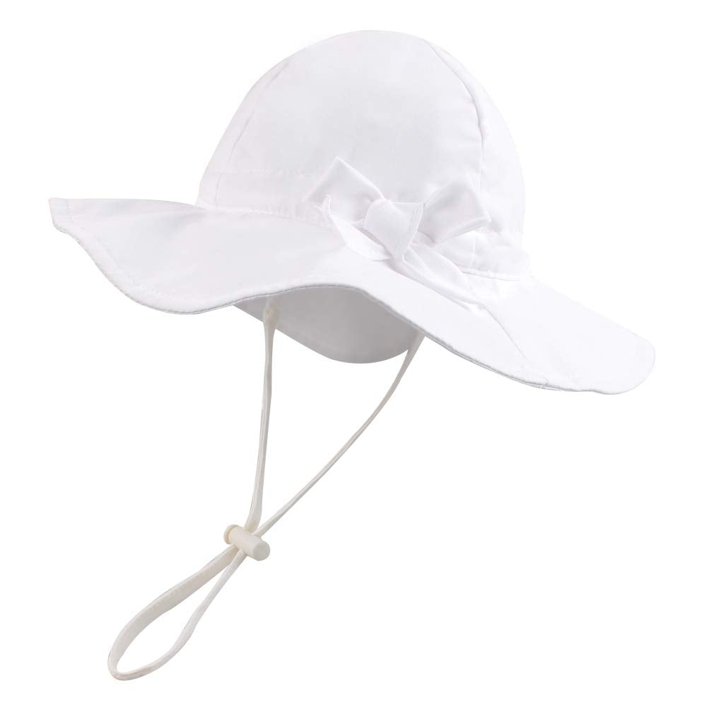 Baby Sun Hat Girls Floppy Bucket Hat Summer Toddler Outdoor Cap For Swim Beach (White, 50Cm/19.7'(1-2T))