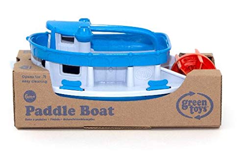 Green Toys Paddle Boat, Blue/Grey - Pretend Play, Motor Skills, Kids Bath Toy Floating Pouring Vehicle. No BPA, phthalates, PVC.