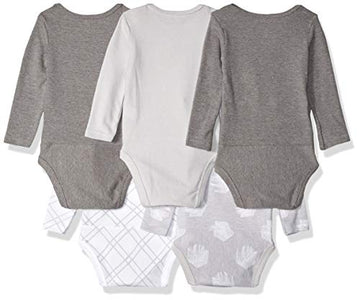 Hanes Baby Boys Ultimate Flexy 5 Pack Long Sleeve Bodysuits Bodystocking, Grey Fun, 0-6 Months Us