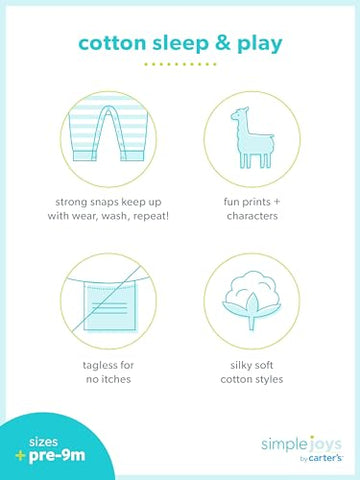 Simple Joys By Carter'S Baby 3-Pack Neutral Sleep And Play, Light Grey Mini Stripe/White Elephant/Giraffe, 3-6 Months