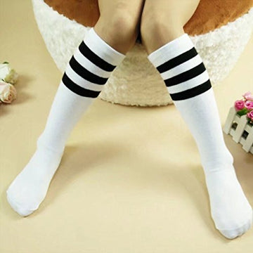 3-6 Years Kids Unisex Baby Toddler Kids Triple Stripescotton Knee High Socks,White/Black
