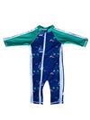 Swimzip Little Boy Long Sleeve Sunsuit With Upf 50 Sun Protection, Blue Sailboat, 6-12 Months