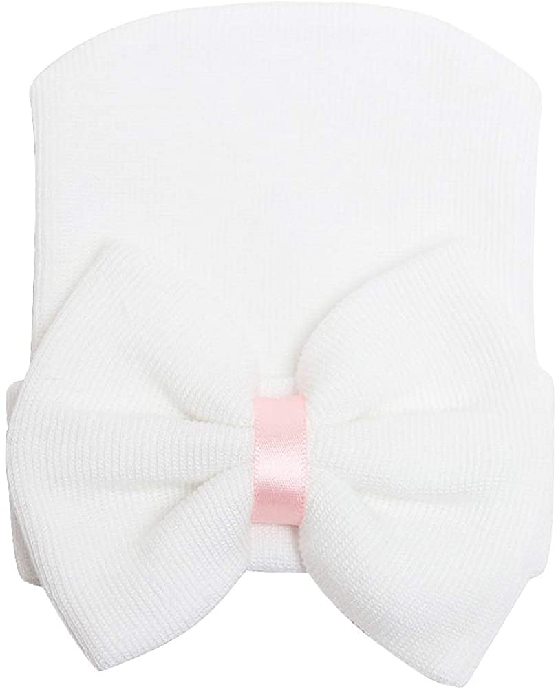 Dreshow Bqubo 4 Pack Newborn Hospital Hat Infant Baby Hat Cap With Big Bow Soft Cute Knot Nursery Beanie