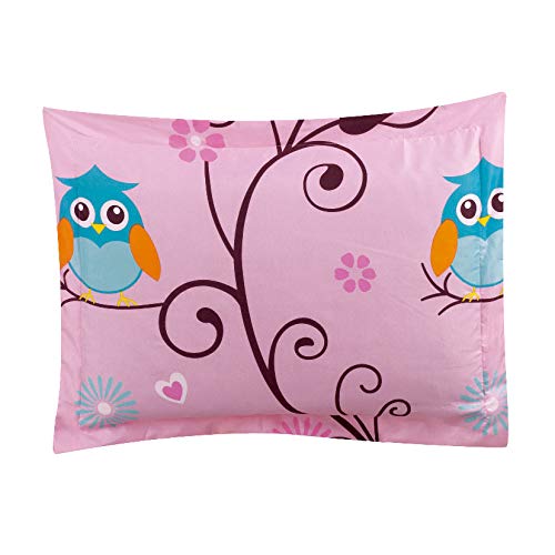 Sapphire Home 8 Piece Owl Bedding Set For Girls, Kids Bed In A Bag, Comforter Set With Bed Sheets, Pillow Case, Toy Pillow, Todd