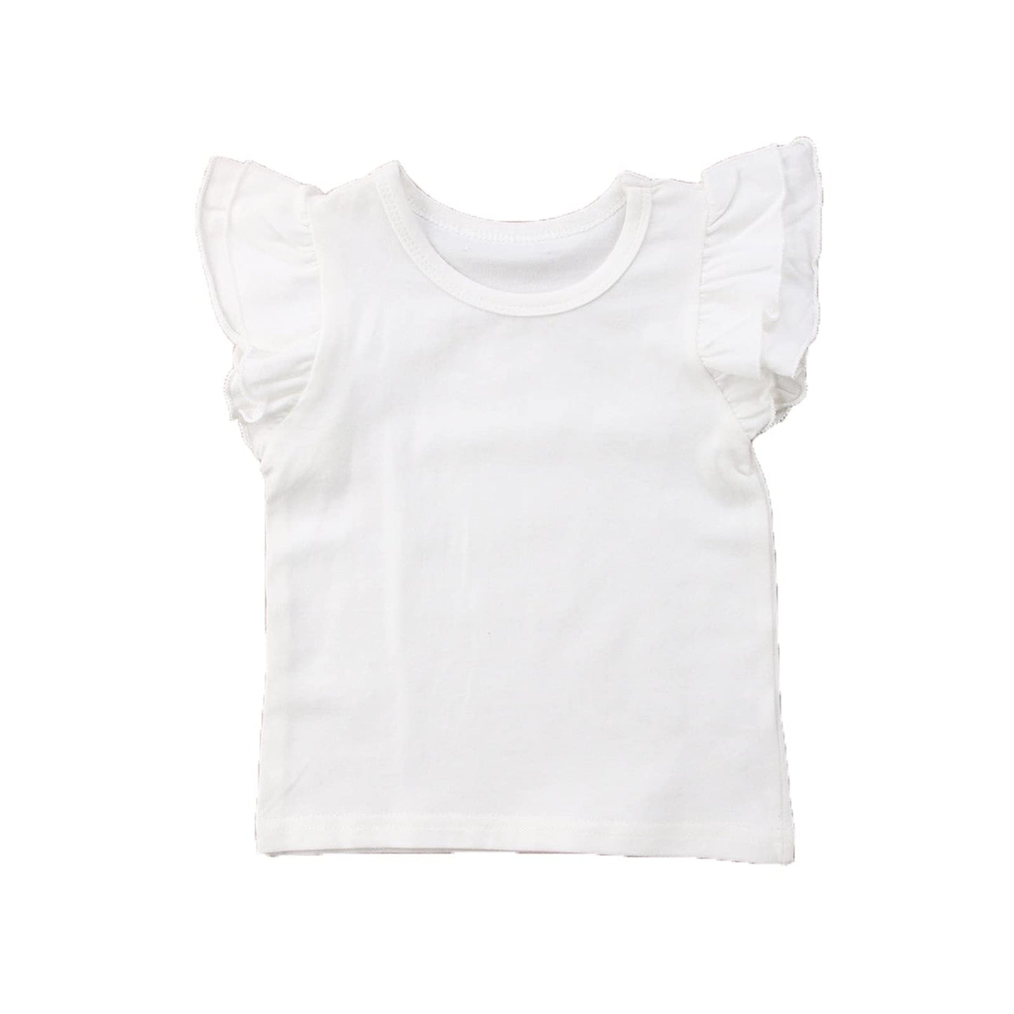 Infant Toddler Baby Girl Top Basic Plain Ruffle T-Shirt Blouse Casual Clothes (1-2 Years, White)