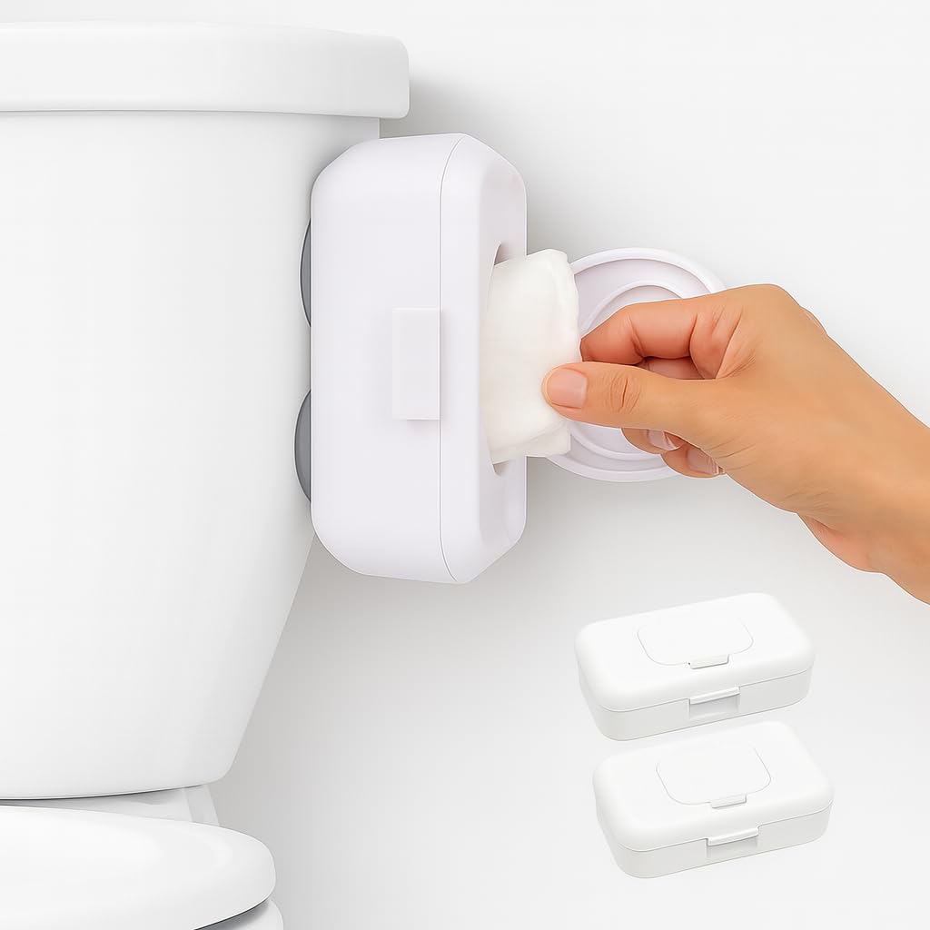 2-Pack Loo Discreet Flushable Wipes Dispenser - Fits Standard Size Flushable Wipes Only - No-Drill Suction Mount, Hygienic Low-P