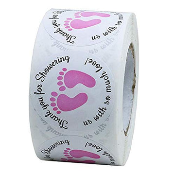 Dartsz, Gender Neutral Baby Shower Stickers,Thank You For Showering Us With So Much Love Round Labels Pink Baby Footprint Sticke