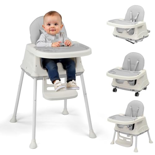 Ktaxon 6-in-1 Baby High Chair, Portable Convertible Highchair with Removable Dual-Layer Tray, 5-Point Safety Harness and Locking