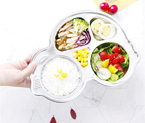 Stainless Steel Plate Divided Meal Tray Sections Dinner Dish For Babies, Toddlers And Kids Eating Food Car Shape Bpa-Free Safe F