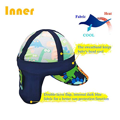 Kids Legionnaires Hat, Upf 50+ Sun Protection Swim Cap Flap Hat For Kids, Quick Drying Boys Sun Hat, Dinosaur, 1-2 Years