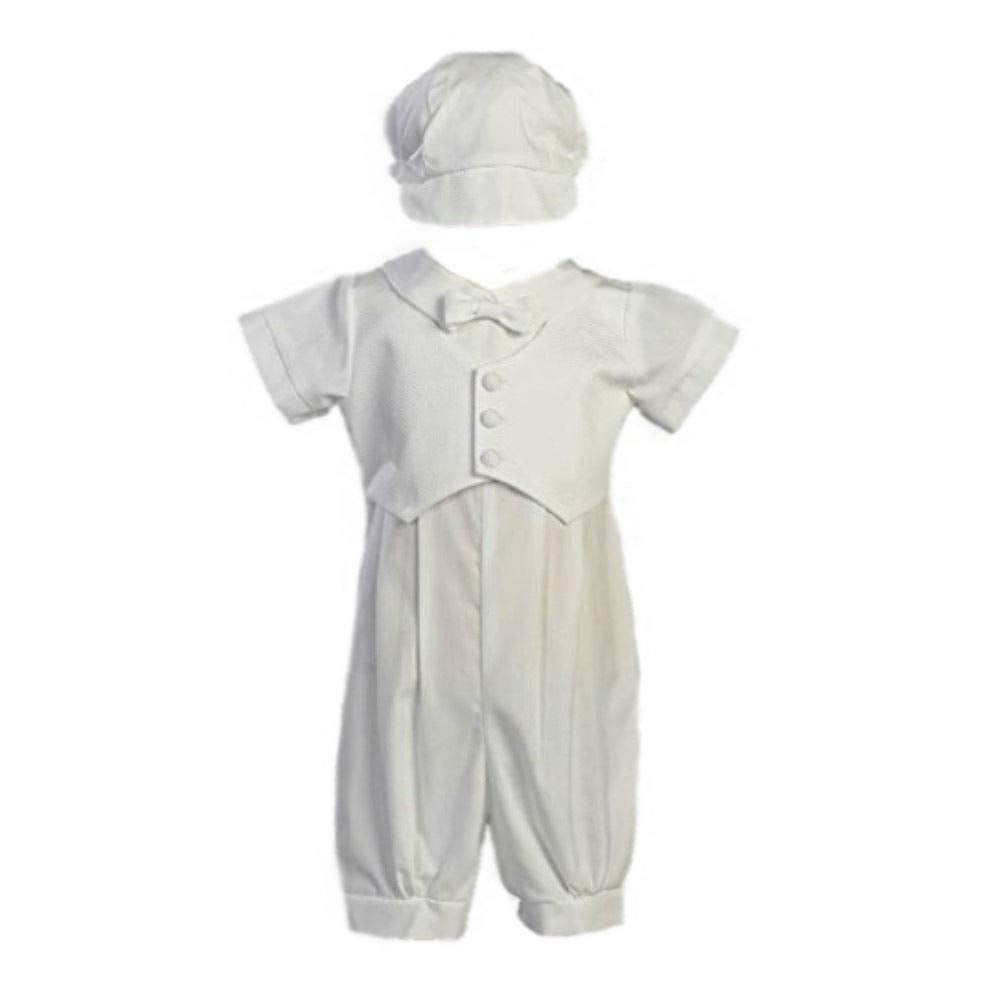 Boy'S Cotton Christening Baptism Romper With Pique Vest - Size M (6-12 Month), White