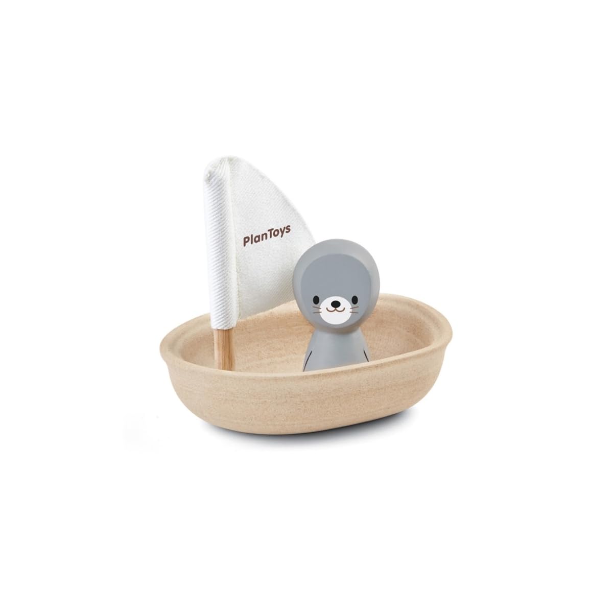 PlanToys Sailing Boat Seal - Bath Toy - Water Toy Children - Bath Toy Baby from 1 Year - Set with Sailing Boat and Removable Sea