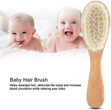 Hair Brushes Baby Head Brush, Kids Soft Goat Hair Comb Wood Infant Massage Scrub Tool Newborn Shower Registry Gift, Wooden Baby