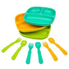 Re-Play 3X3 Divided Toddler Plates And Utensils Set - Dishwasher And Microwave Safe - Made From Environmentally Friendly Recycle
