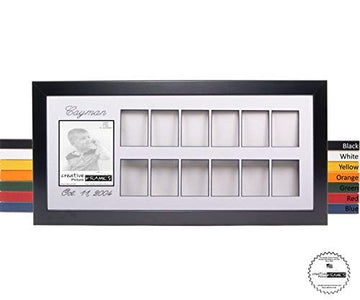 Personalized Baby 'S First 12 Month Timeline Collage 12 By 22-Inch Black Picture Frame W/Stand And Hanger