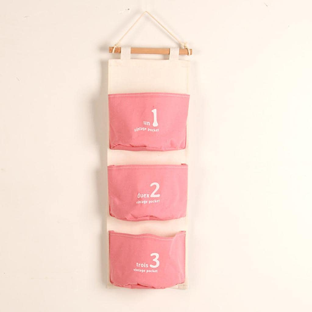 HEAVENGLOW 3 Pocket Hanging Closet Organizer Closet Door Toy Key Diaper Storage Pink