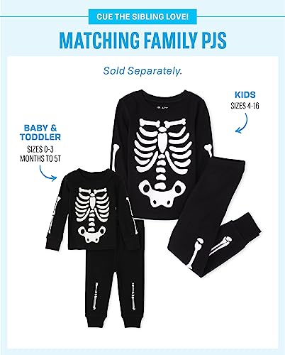 The Children'S Place Unisex Baby And Toddler Halloween Snug Fit Cotton One Piece Zip Up Pajama Set, Glow Skeleton, 12-18 Months