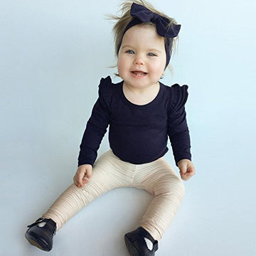 Infant Baby Girl Basic Ruffle Long Sleeve Cotton Romper Bodysuit Tops Clothes (Black, 0-3 Months)