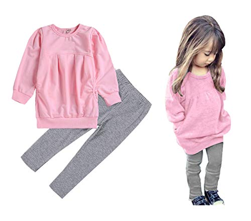 Cm C&M Wodro Toddler Girls Clothes Winter Warm Long Sleeve Tops+Long Pants Set (Pink-2, 2-3T)