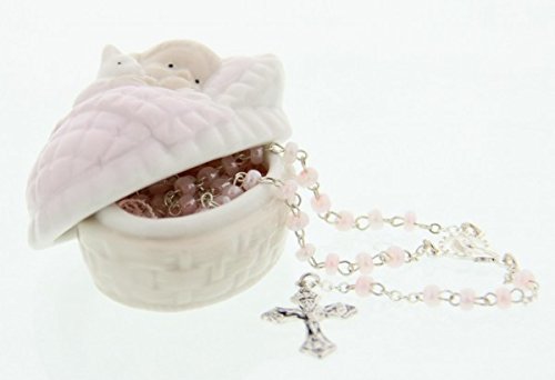 Giftware By Roman Inc., Children'S Gifts, New Baby, 1.5'H Baby Girl Box W/Rosary ,Religious, Inspirational, Durable (2X1X13)