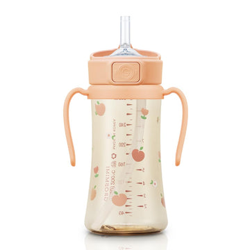 Grosmimi Flip Top Spill Proof Sippy Cup, Ppsu, Bpa Free, 10 Oz, Stage 2 Straw For Toddlers (Peach Flower)