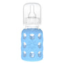 Lifefactory 4-Oz Glass Baby Bottle With Protective Silicone Sleeve And Stage 1 Nipple Sky Blue