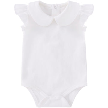 Pureborn Baby Girl Bodysuit Infant Girl 'S Short Ruffle Sleeve Romper Cotton One-Piece Summer Outfit 6-9 Months White