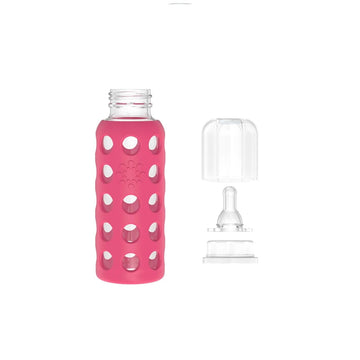 Lifefactory 9-Ounce Glass Baby Bottle With Stage 2 Nipple And Protective Silicone Sleeve Raspberry