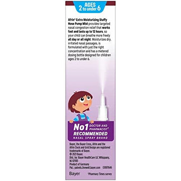 Afrin Childrens, Age 2-6, Extra Moisturizing Stuffy Nose Spray, 12 Hour Nasal Congestion Relief - 15 Ml