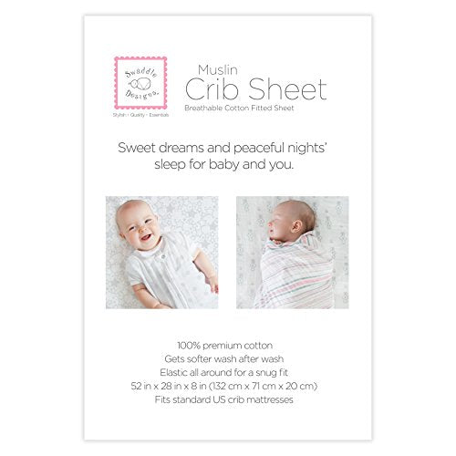 Swaddledesigns Softest Cotton Muslin Fitted Crib Sheet/Toddler Sheet For Baby Boy & Girl, Pink Heavenly Floral