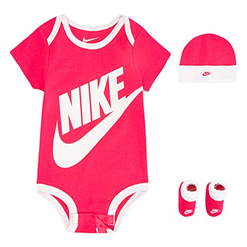 Nike Baby Hat, Bodysuit And Booties 3-Piece Gift Box Set, Pink Sportswear, 06M