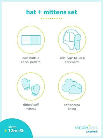 Simple Joys By Carter'S Baby Hat And Mitten Set, Black Red Buffalo Check, 2-5T