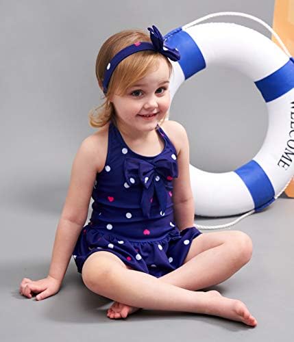 Jastore Baby Girls Swimwear One Piece Swimsuits Beach Wear With Headband (4-5T, Blue)