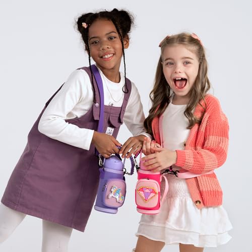 Choco Mocha Kids Water Bottle For School, Kids Insulated Water Bottle Stainless Steel, Girls Water Bottle 14Oz Gift, Pink Leopar