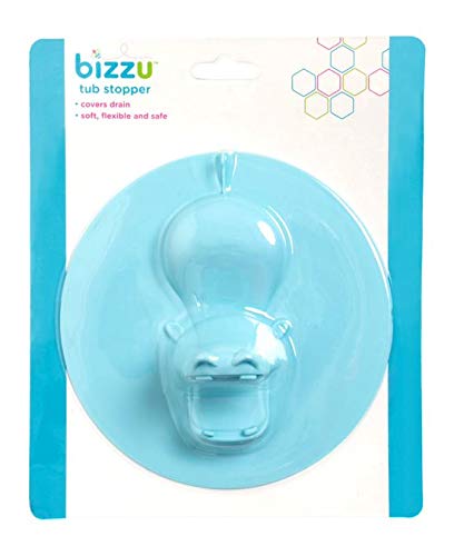 Bizzu Hippo Tub Stopper, Soft And Flexible Silicone Bathrub Drain Plus, Baby And Toddler Bathtime Accessory, Blue