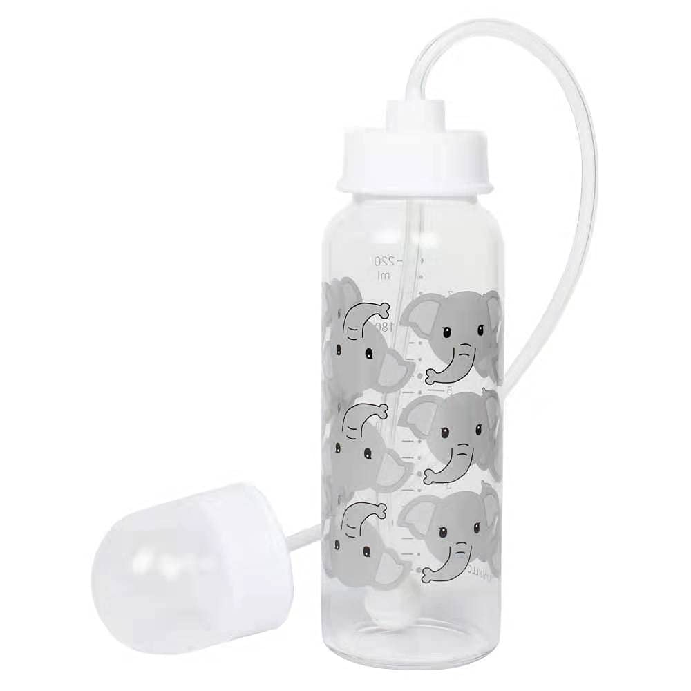 Hands-Free Baby Bottle - Anti-Colic Self Feeding System 7 Oz Glass Bottle (1 Pack - Elephant)