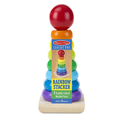 Melissa & Doug Rainbow Stacker Wooden Ring Educational Toy - Wooden Rainbow Stacking Rings Baby Toy, Stacker Toys For Infants An