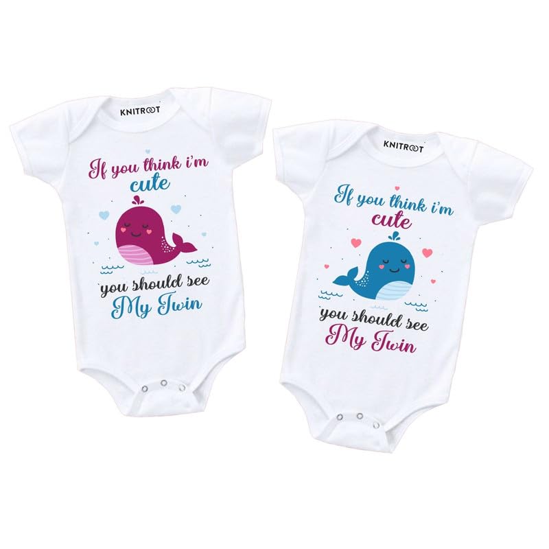 Knitroot Twin Romper, Unisex Baby Kids Twin Onesies, Half Sleeve Bottom Snap Button, White Cotton Bodysuit, Sleepsuit, If You Th