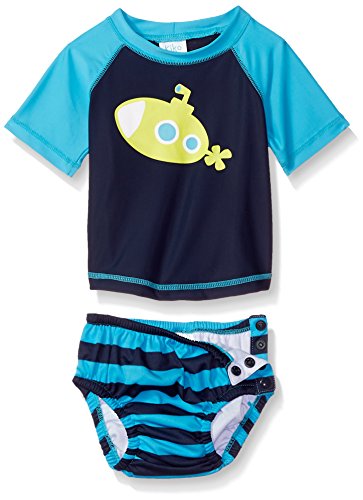 Kiko & Max Boys' Rashguard And Diaper Cover Swim Set, Navy Submarine, M
