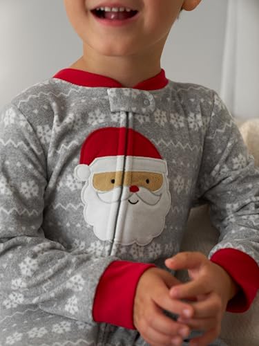 Simple Joys By Carter'S Kids' Holiday Loose-Fit Flame Resistant Fleece Footed Pajamas, Light Grey Santa/Mint Green Christmas Pri