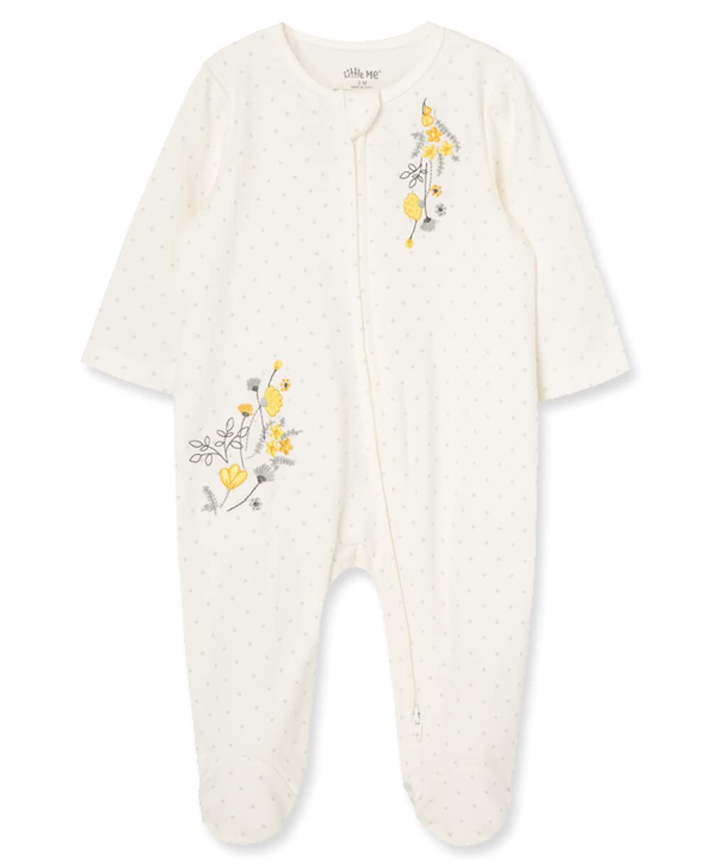 Little Me Clothes For Baby Girls' Ivory Floral Side-Snap Footie, Newborn
