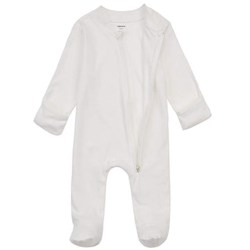 Aablexema Baby Footed Pajamas With Mitten Cuffs - Unisex Newborn Infant 2 Ways Zipper Cotton Footie Pjs(Creamy-White,0-3M)
