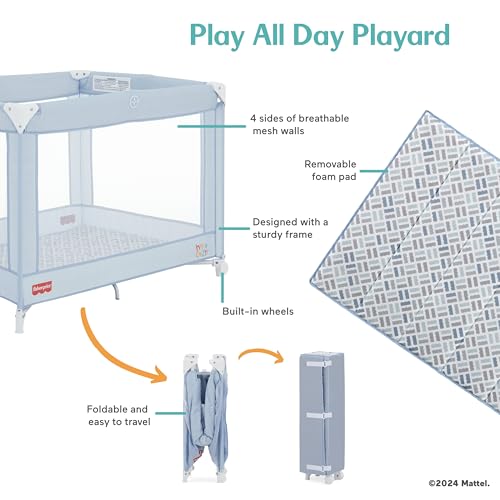 Fisher-Price Play All Day Baby Playard In Moon Mist, No Tool Assembly, Easy One-Hand Fold Playard, Breathable Mesh Sides, Carry