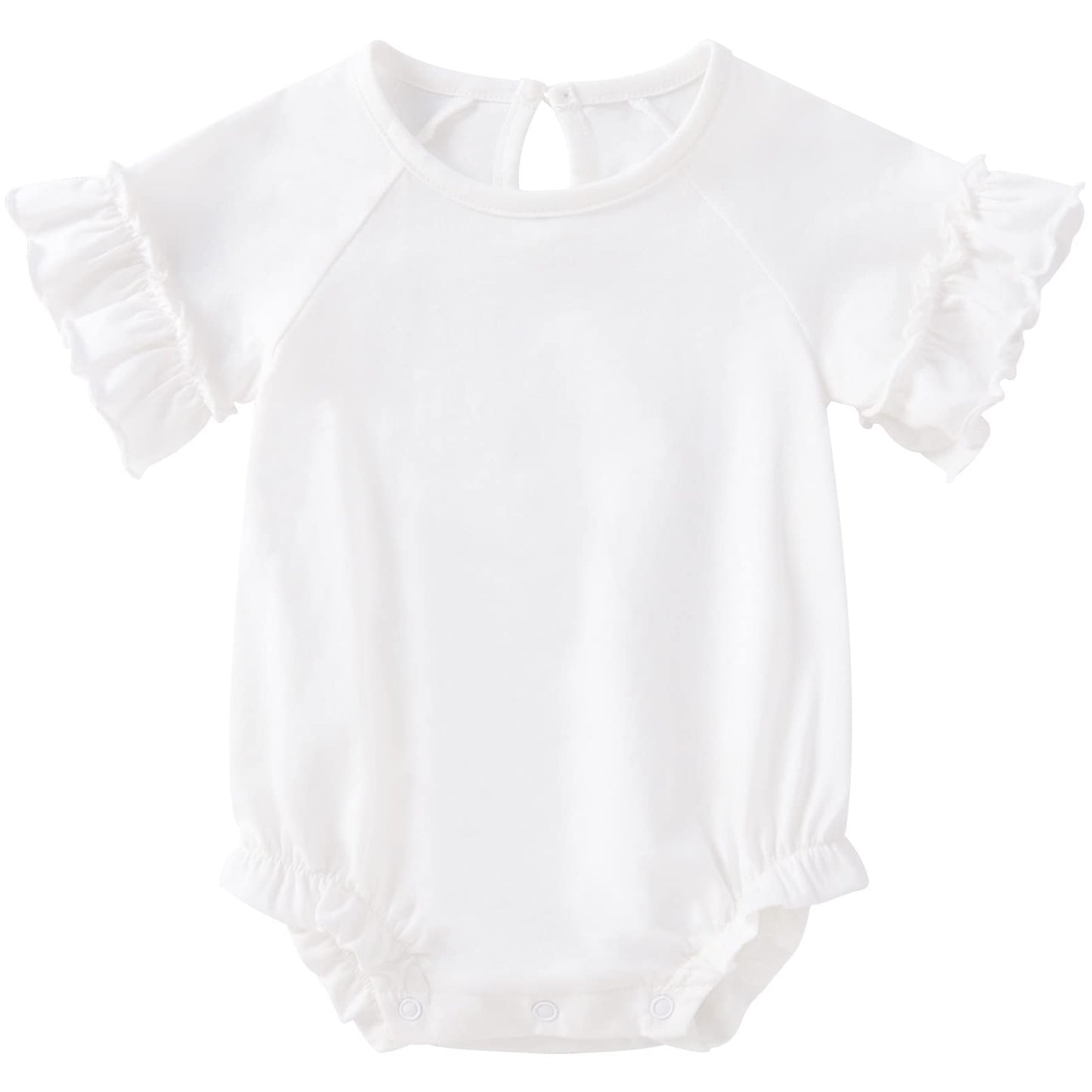Pureborn Baby Girl Ruffle Bell Sleeve Bodysuit Organic Cotton Short Sleeve Bodysuits 9-12 Months White
