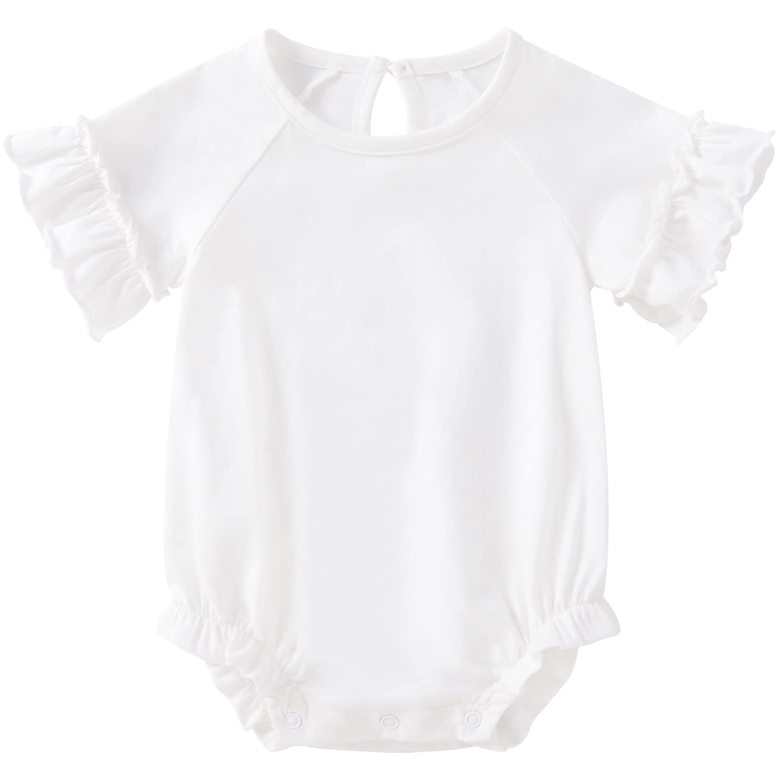 Pureborn Baby Girl Ruffle Bell Sleeve Bodysuit Organic Cotton Short Sleeve Bodysuits 9-12 Months White