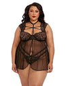 Dg Lace Babydoll With Thong Blk 2X