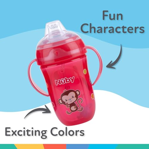 Nuby Comfort Trainer 2 Handle Cup With 360 Weighted Straw And Soft Silicone Spout, 9 Oz, Boy, Colors May Vary