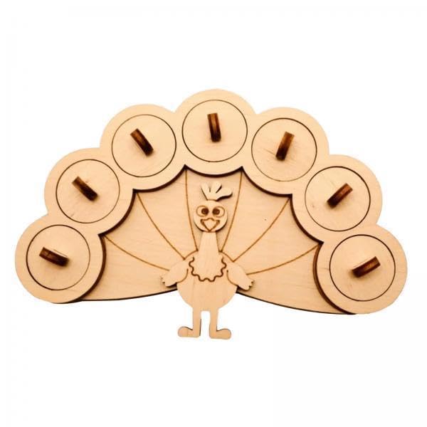 ATORSE 2Xkids Busy Board DIY Accessories Wooden Sensory Toys for Children Travel Boys Peacock