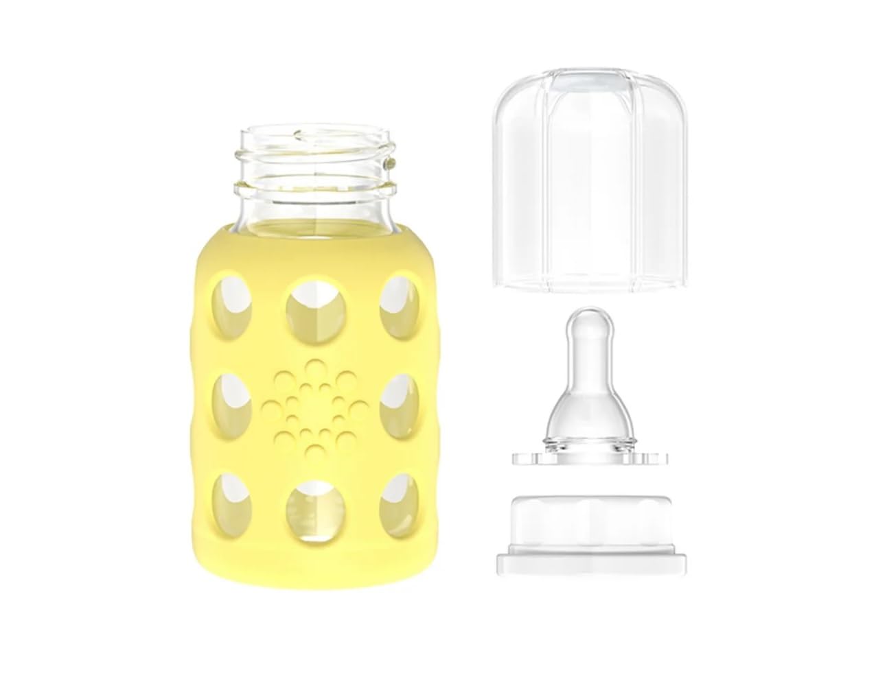 Lifefactory Glass Baby Bottles With Silicone Protection - 2-Pack, 4 Oz Bottles, Sky Blue & Banana